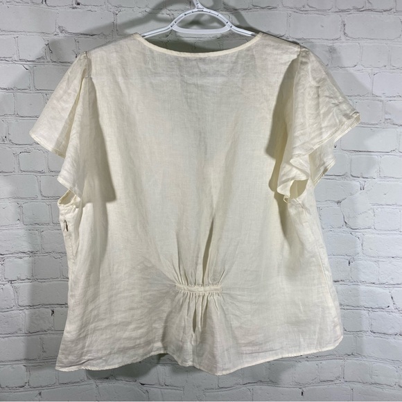 NWT Madewell natural off white linen Angel wing sleeves button front top 16 - Picture 2 of 10